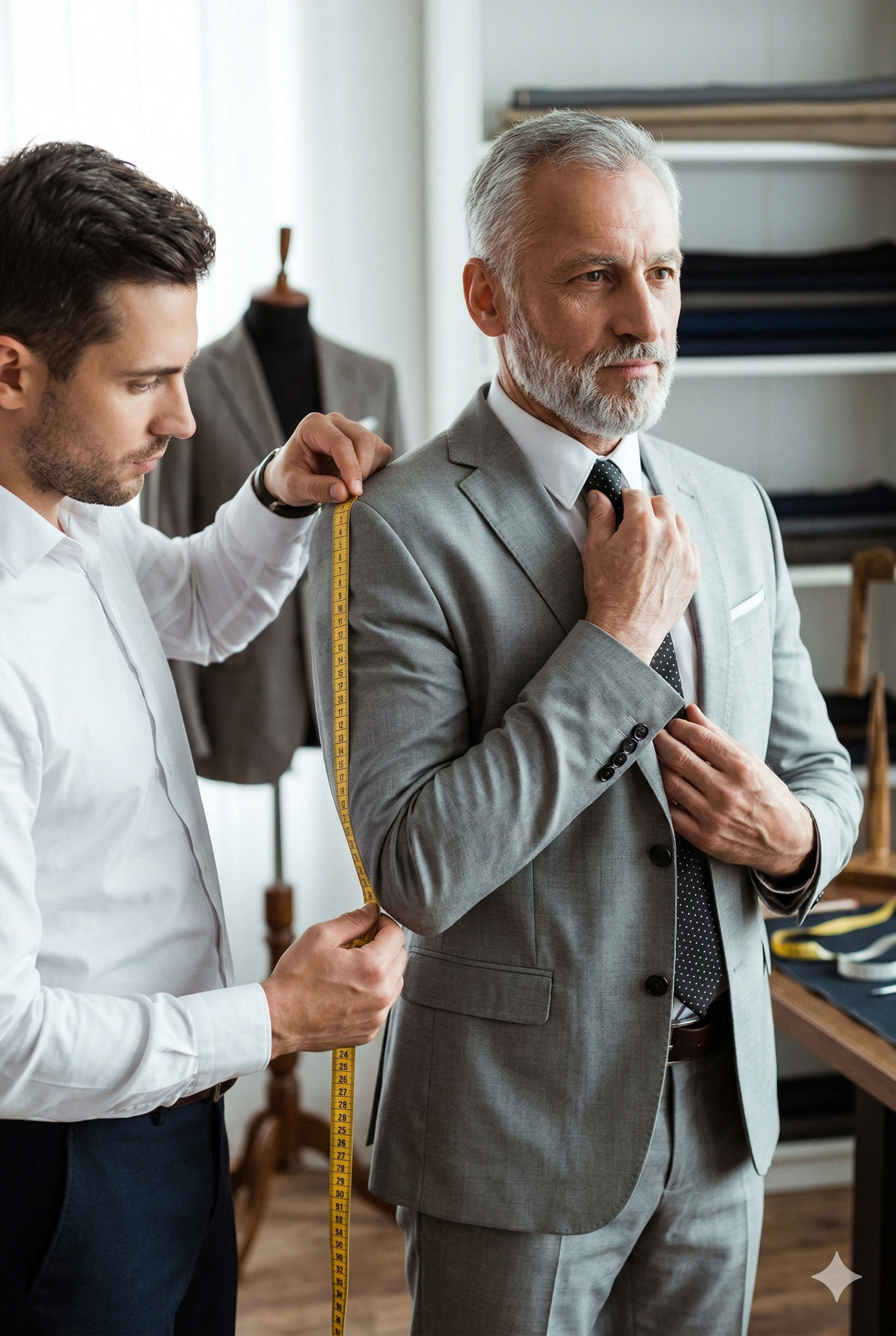 Johannes Krone beim Maßnehmen im Showroom