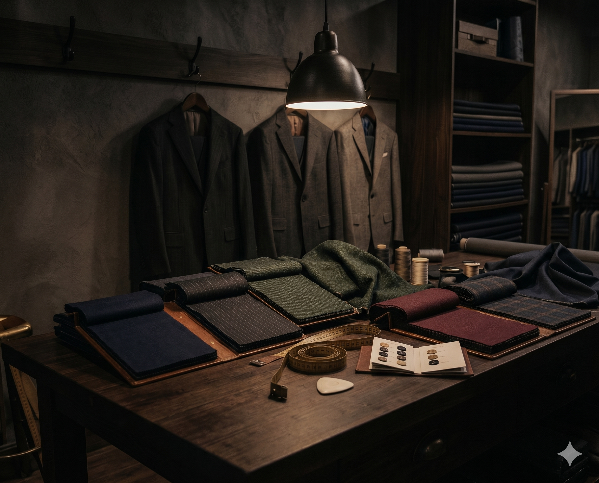 Stoffmuster und Stoffregal im Showroom